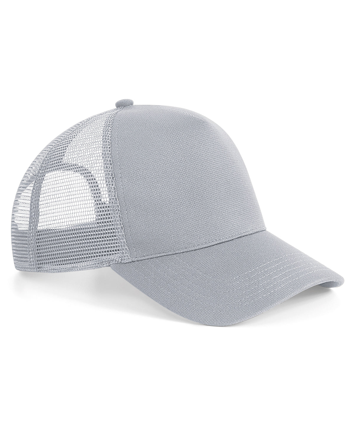 Tryck din logga på Kepsar från Beechfield - Anpassa Trucker med snapback i mikrostickning i färgen Ljusgrå One Size för företag, föreningar och privatpersoner