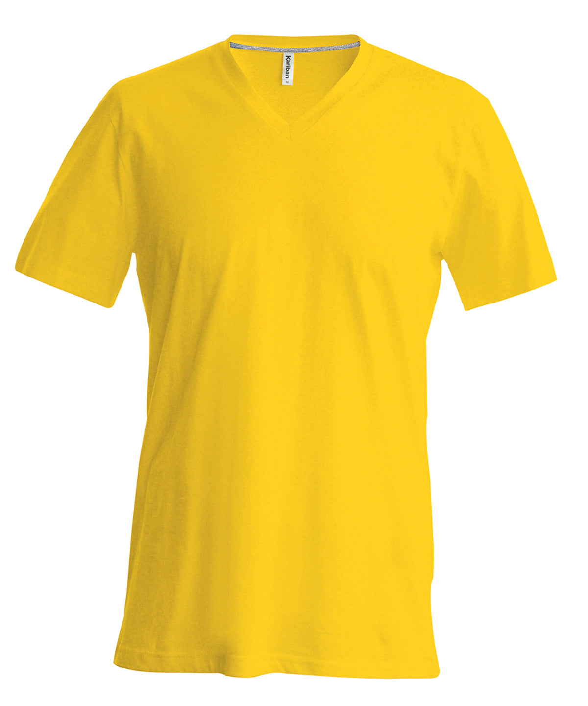 Tryck din logga på T-shirts från Kariban - Anpassa Short Sleeve V-Neck T-shirt - Herr i färgen Mellan gul för företag, föreningar och privatpersoner