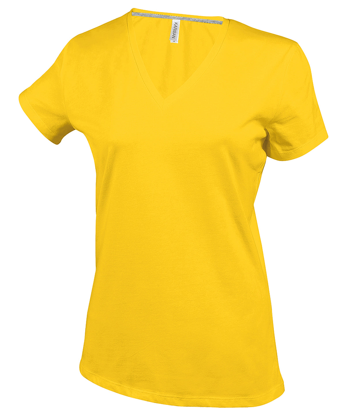 Tryck din logga på T-shirts från Kariban - Anpassa Short Sleeve V-neck T-shirt - Dam i färgen Mellan gul för företag, föreningar och privatpersoner