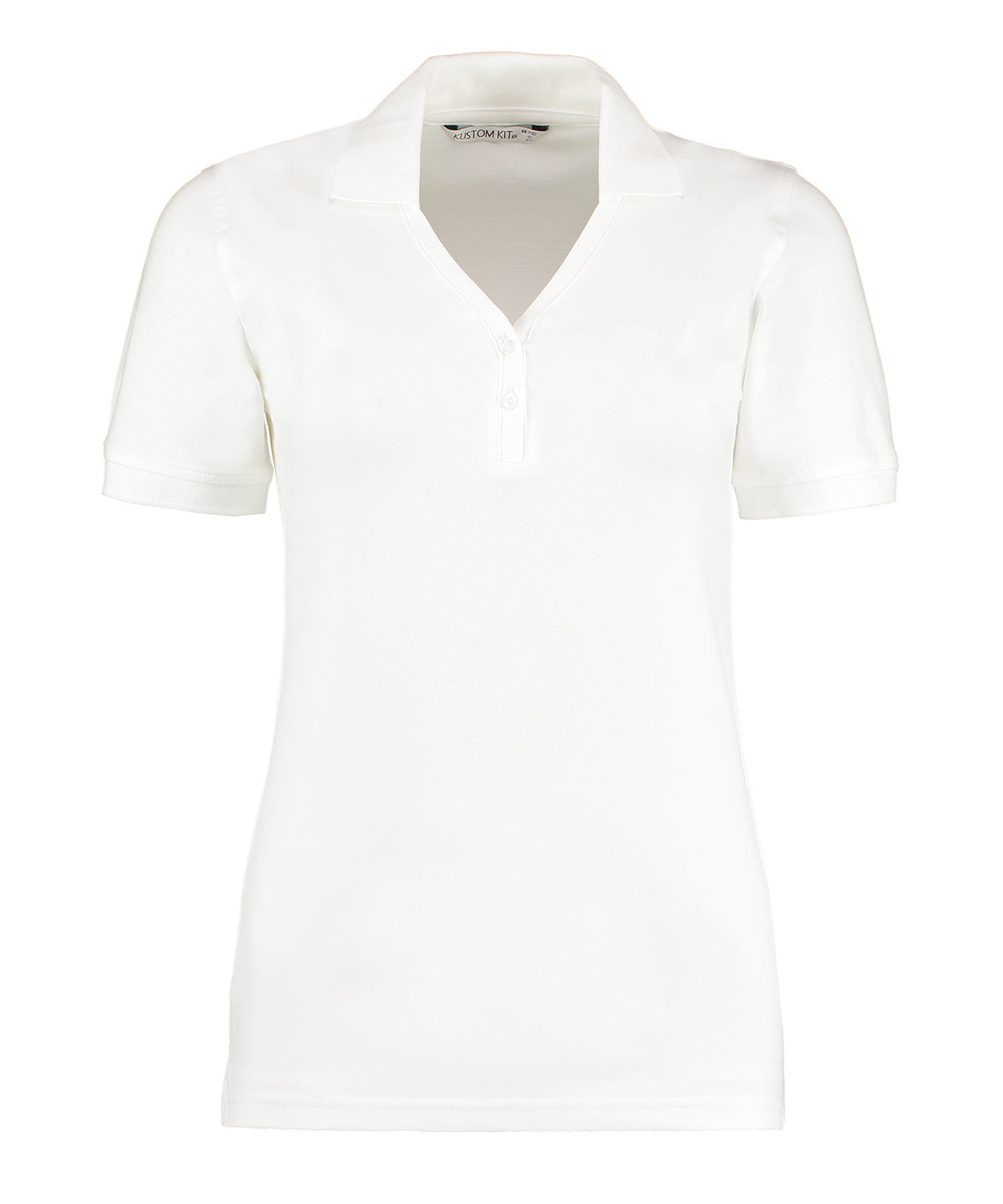 Tryck din logga på Piké från Kustom Kit - Anpassa Sophia V-neck Polo i färgen Vit för företag, föreningar och privatpersoner