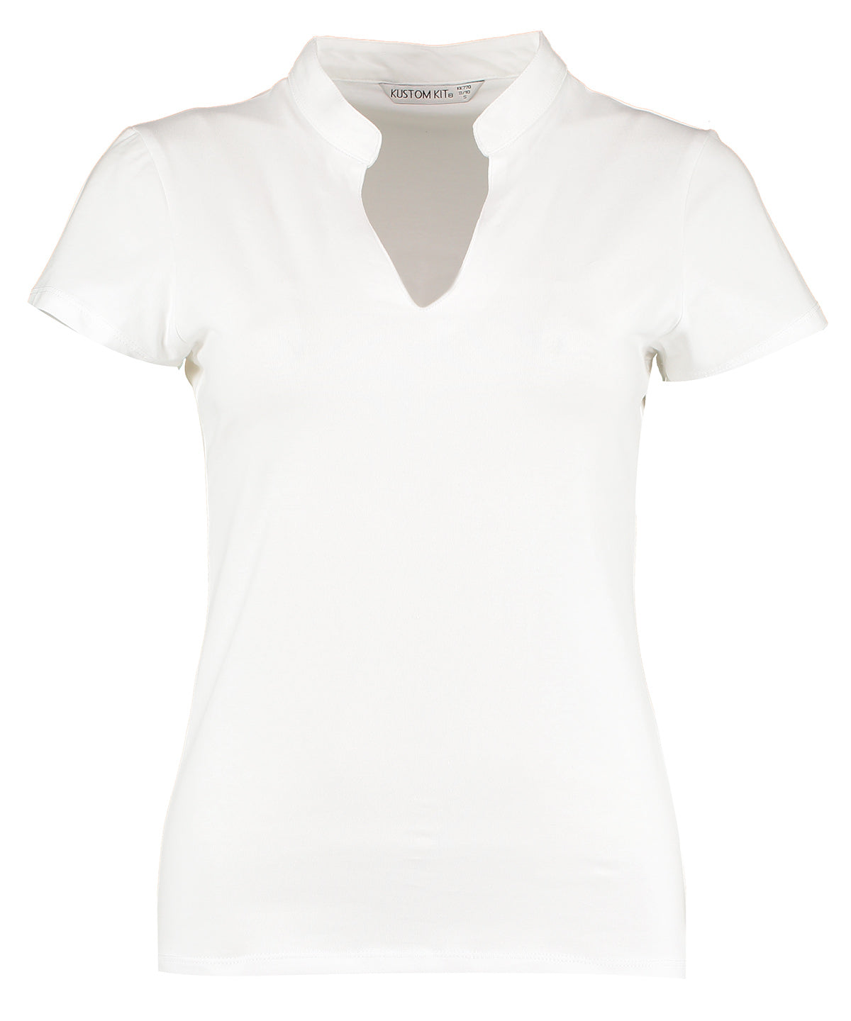 Tryck din logga på T-shirts från Kustom Kit - Anpassa Women's Short-Sleeve Corporate V-Neck Collar Top i färgen Vit för företag, föreningar och privatpersoner