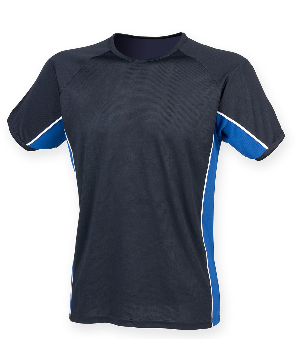Tryck din logga på T-shirts från Finden & Hales - Anpassa Performance Panel T-shirt - Unisex i färgen Marinblå för företag, föreningar och privatpersoner