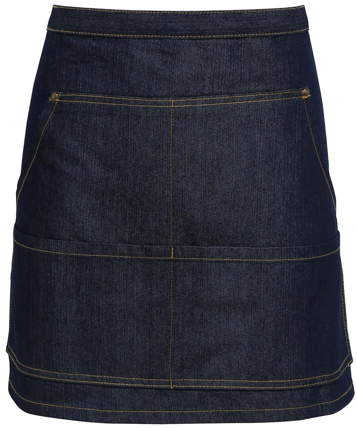 Tryck din logga på Förkläden från Premier - Anpassa Midjeförkläde i denim med jeansstygn i färgen Marinblå One Size för företag, föreningar och privatpersoner