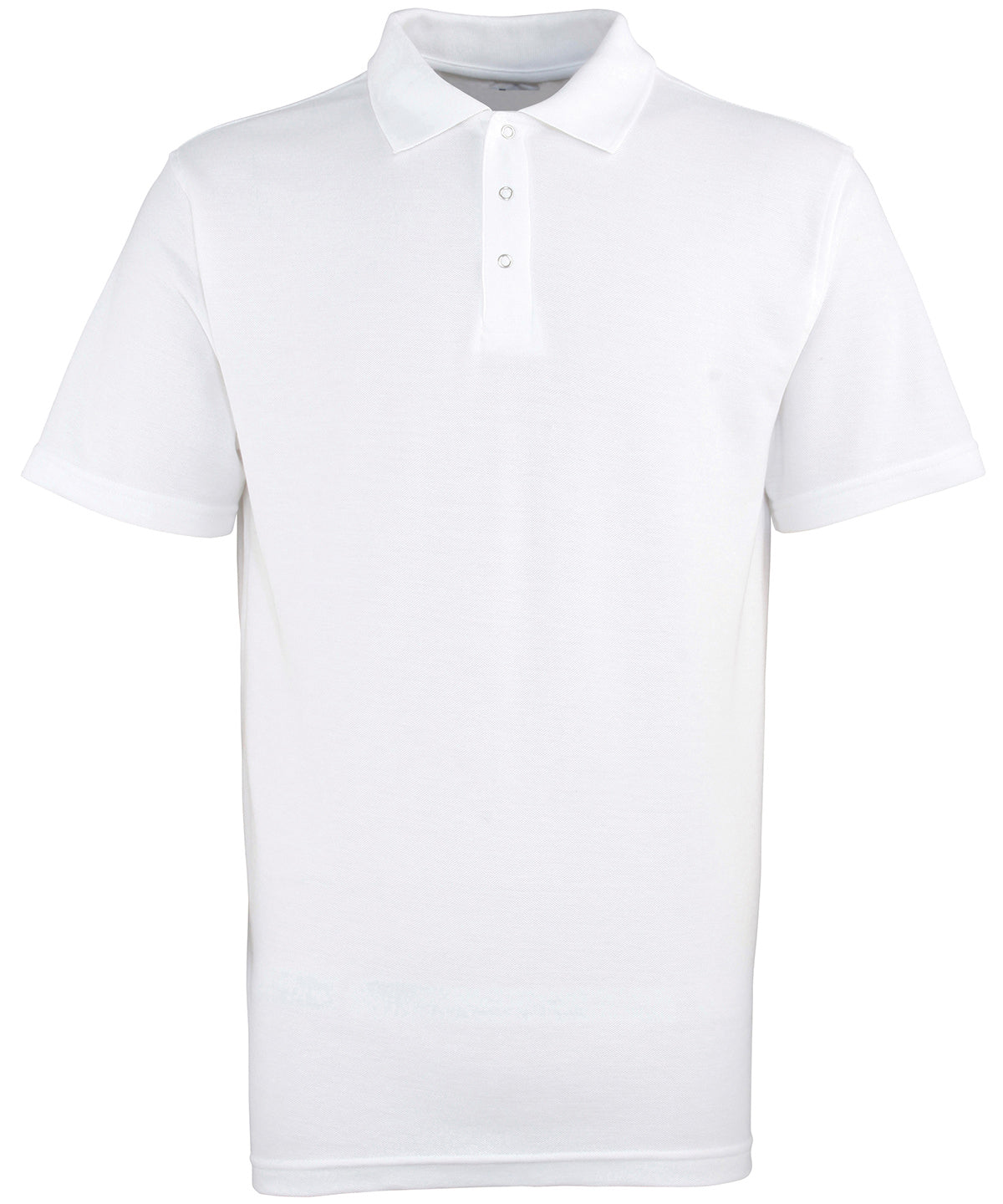 Tryck din logga på Piké från Premier - Anpassa Workwear Polo with Pop Studs i färgen Vit för företag, föreningar och privatpersoner