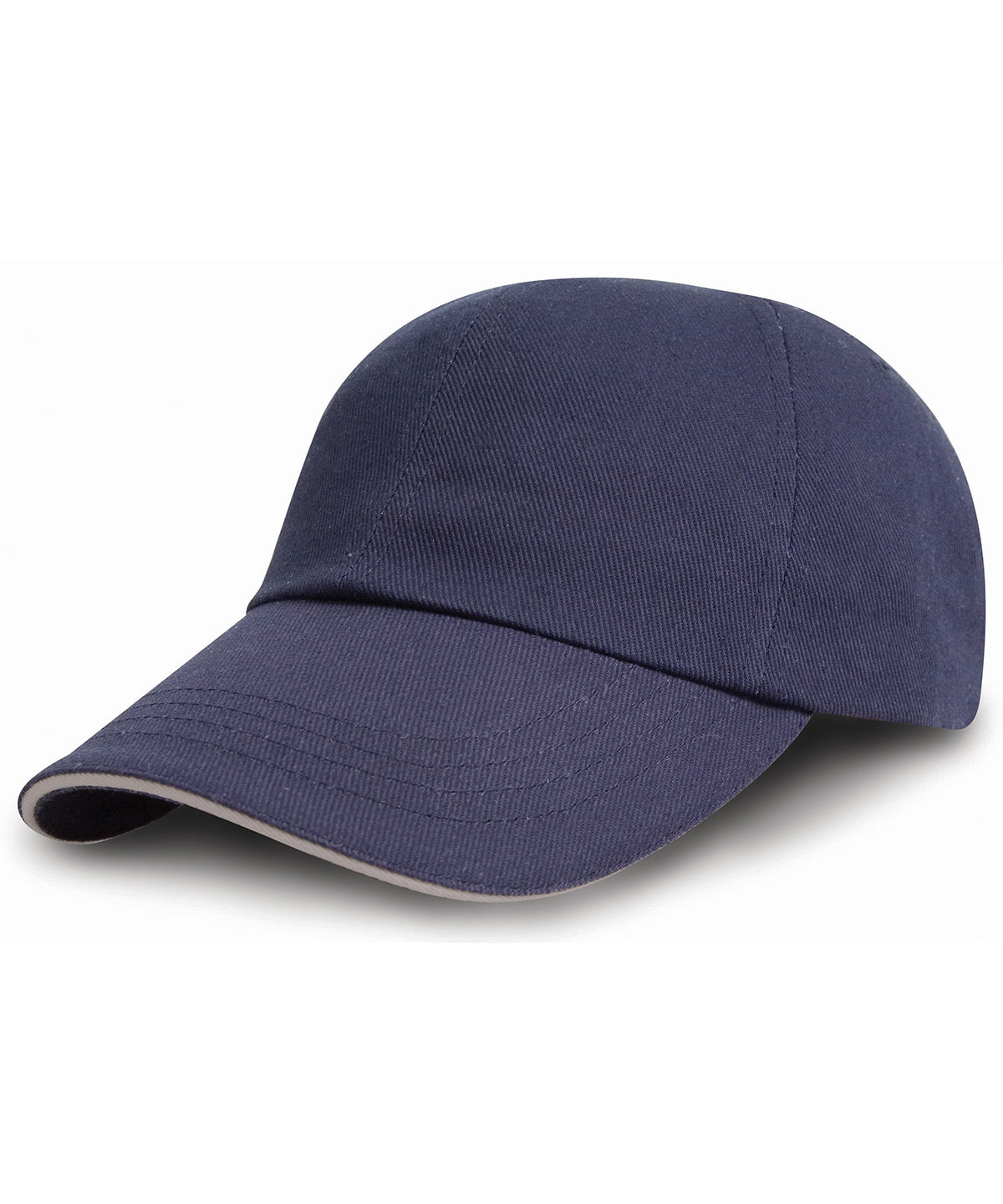 Tryck din logga på Kepsar från Result Headwear - Anpassa Kepsen för tryckerier/broderier i borstad bomull med sandwichskärm i färgen Marinblå One Size för företag, föreningar och privatpersoner