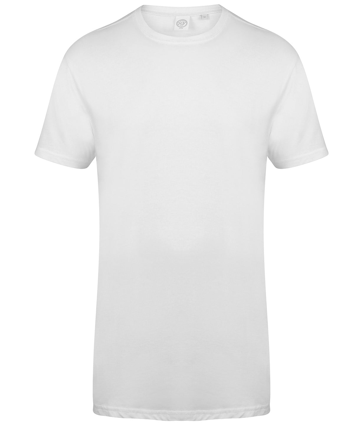 Tryck din logga på T-shirts från SF - Anpassa Extra lång T-shirt med avfasad fåll - Herr i färgen Vit för företag, föreningar och privatpersoner