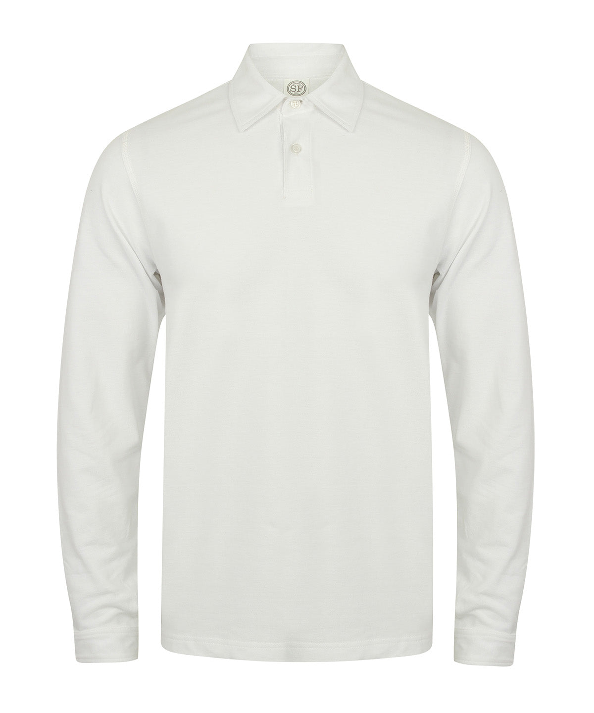 Tryck din logga på Piké från SF - Anpassa Long Sleeve Stretch Polo i färgen Vit för företag, föreningar och privatpersoner