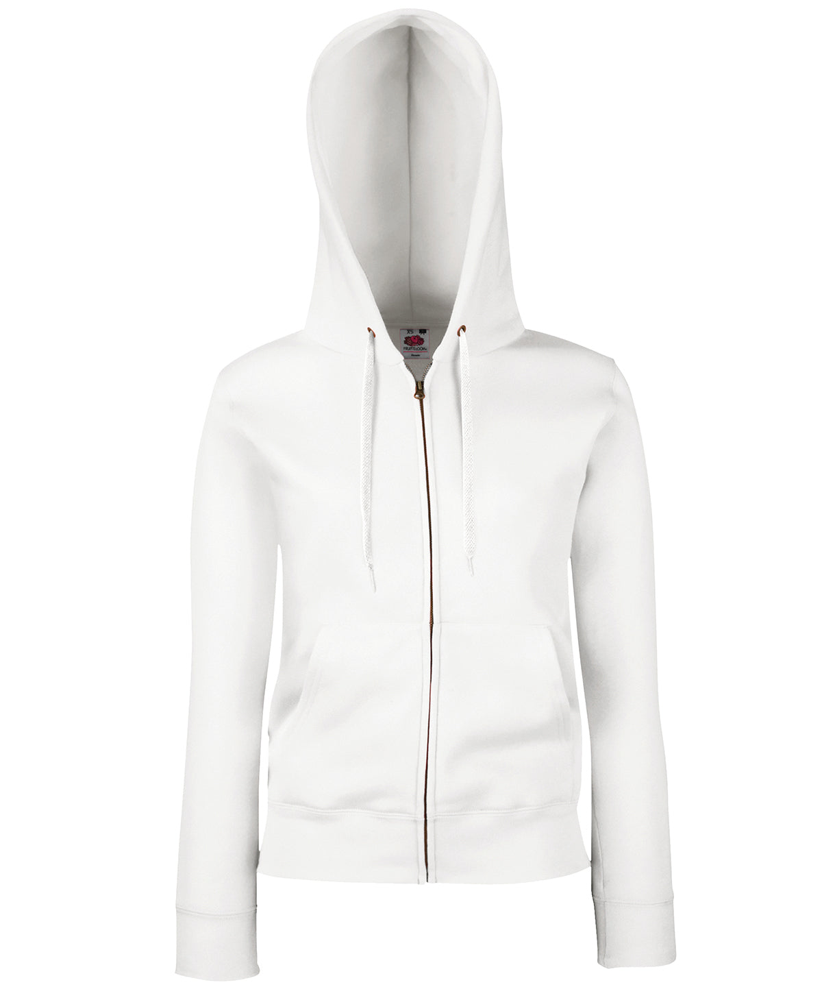 Tryck din logga på Hoodies från Fruit of the Loom - Anpassa Fruit Of The Loom - Premium 70/30 Hoodie för damer i färgen Vit för företag, föreningar och privatpersoner