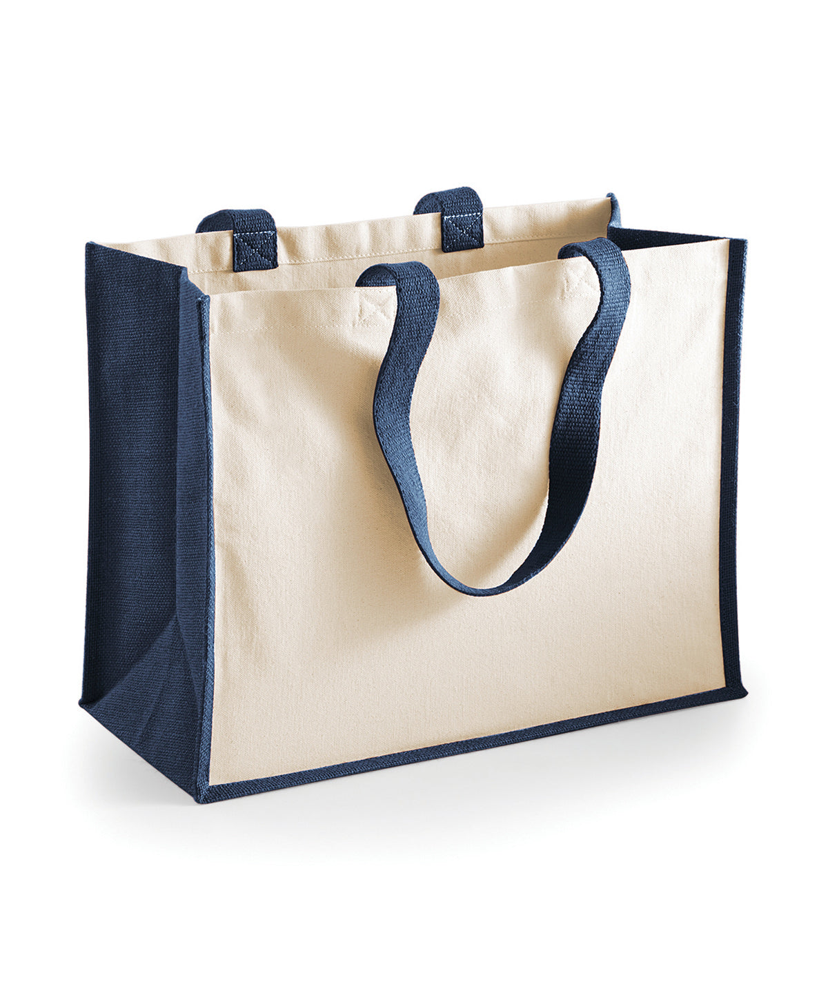 Tryck din logga på Väskor från Westford Mill - Anpassa Classic Jute Shopper i färgen Marinblå One Size för företag, föreningar och privatpersoner