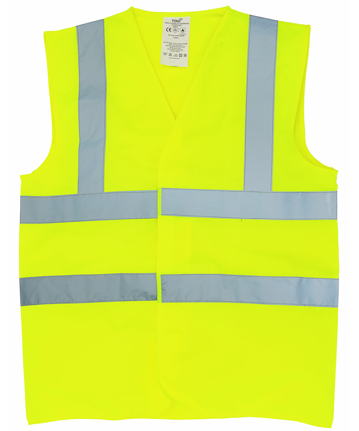 Tryck din logga på Skyddsvästar från Yoko - Anpassa Flamskyddad ärmlös väst i hi-vis-utförande i färgen Ljusgul för företag, föreningar och privatpersoner