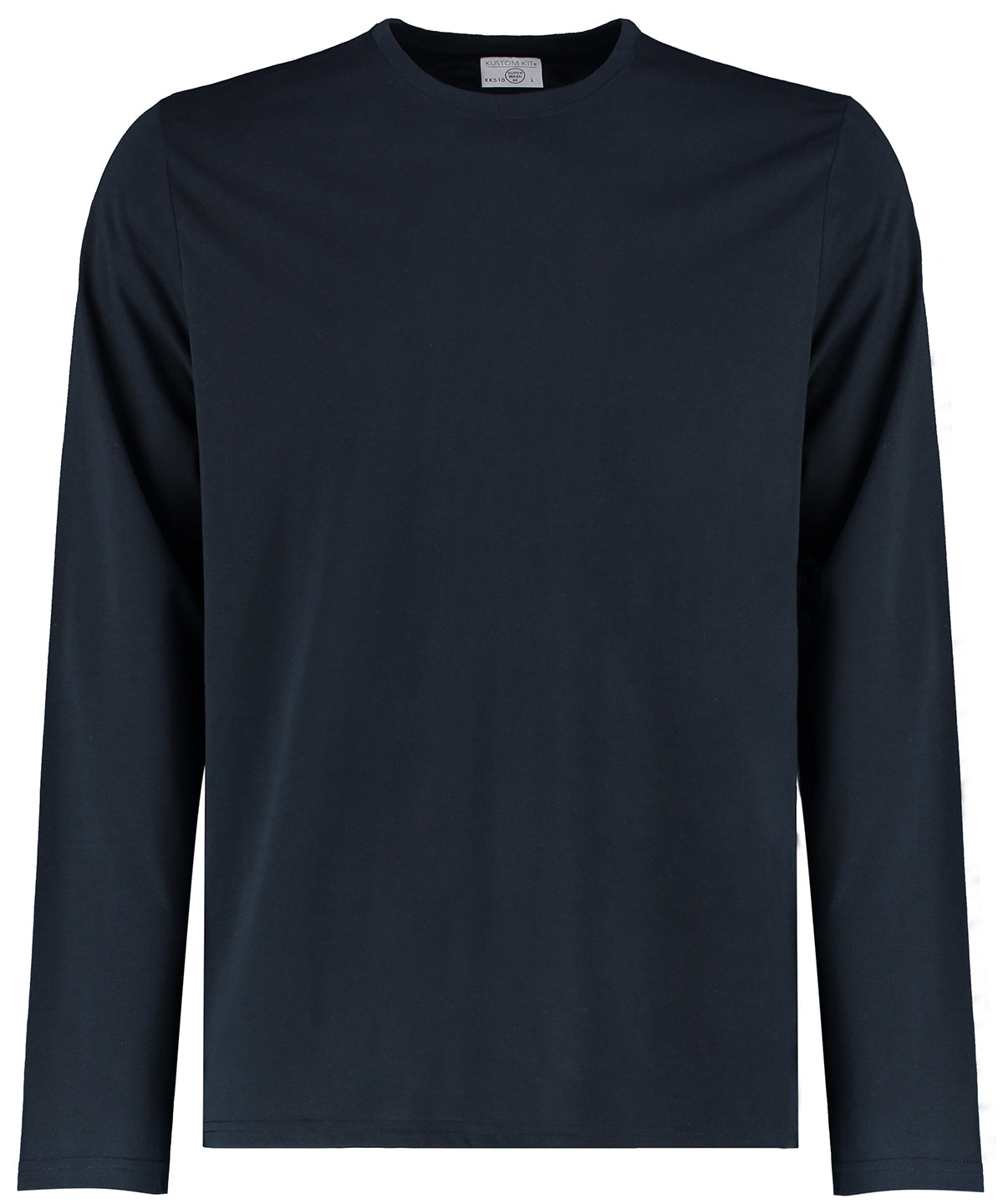 Tryck din logga på T-shirts från Kustom Kit - Anpassa Long Sleeve Superwash 60C T-Shirt - Herr i färgen Marinblå för företag, föreningar och privatpersoner