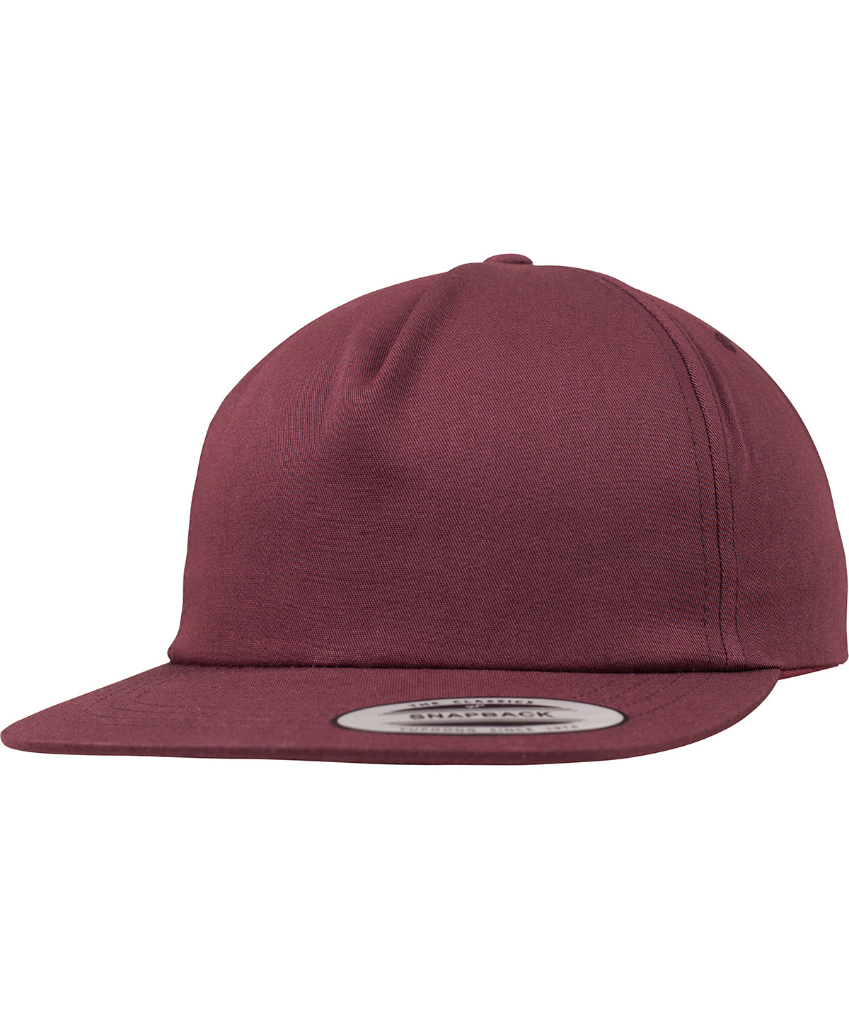 Tryck din logga på Kepsar från Flexfit by Yupoong - Anpassa Ostrukturerad snapback med 5 paneler i färgen Mörkröd One Size för företag, föreningar och privatpersoner