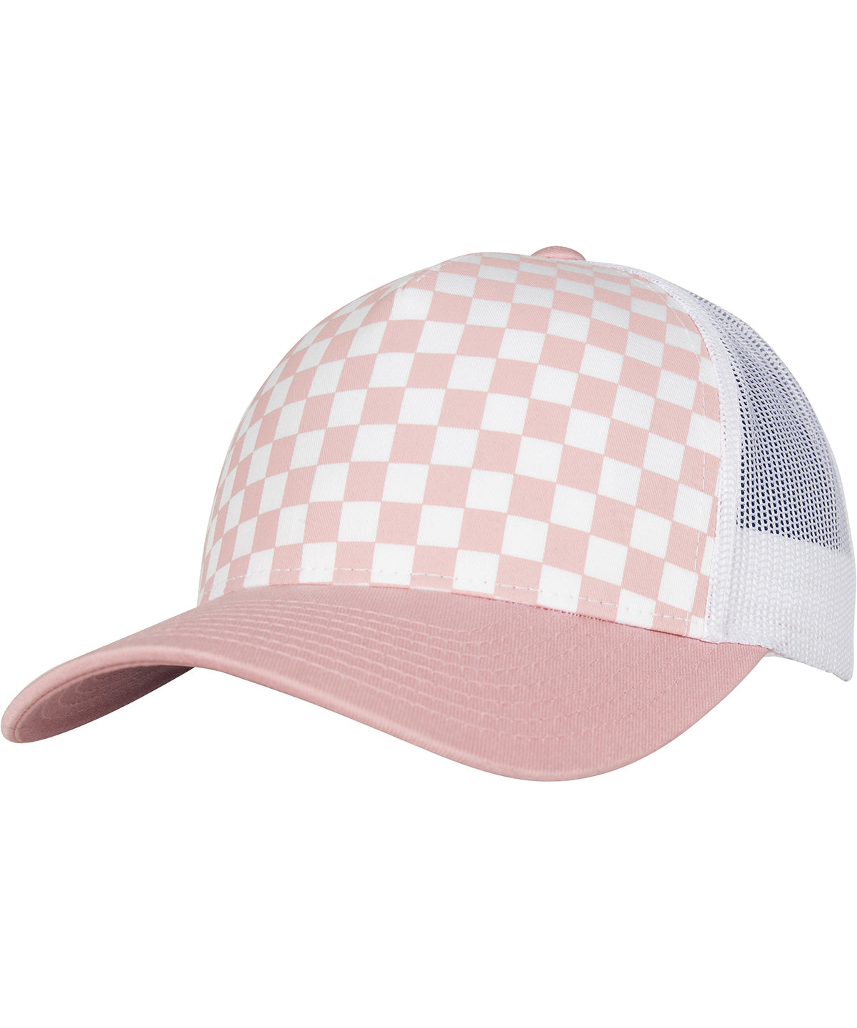Tryck din logga på Kepsar från Flexfit by Yupoong - Anpassa Retro trucker med rutmönster i färgen Ljusrosa One Size för företag, föreningar och privatpersoner