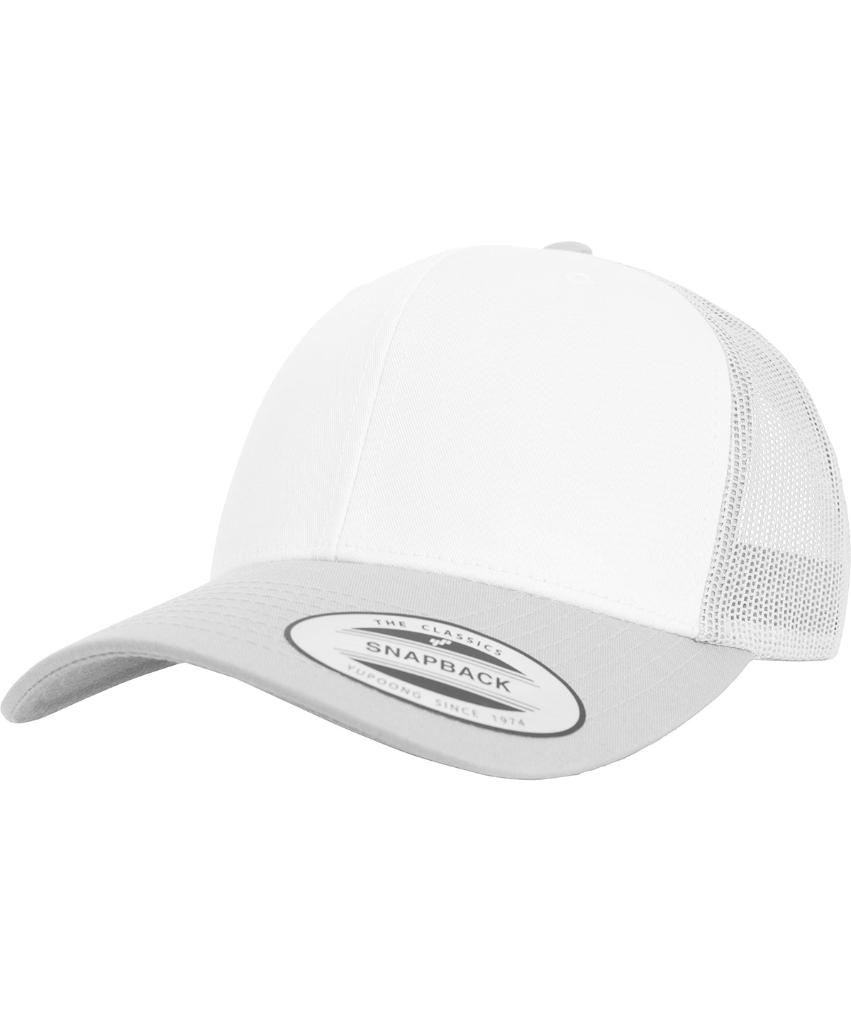 Tryck din logga på Kepsar från Flexfit by Yupoong - Anpassa Retro trucker med färgad framsida i färgen Silver One Size för företag, föreningar och privatpersoner