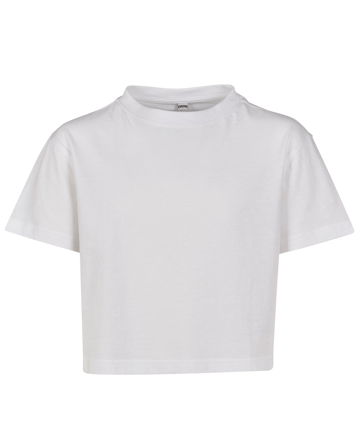 Tryck din logga på T-shirts från Build Your Brand - Anpassa Girls Cropped Jersey Tee - Barn i färgen Vit för företag, föreningar och privatpersoner