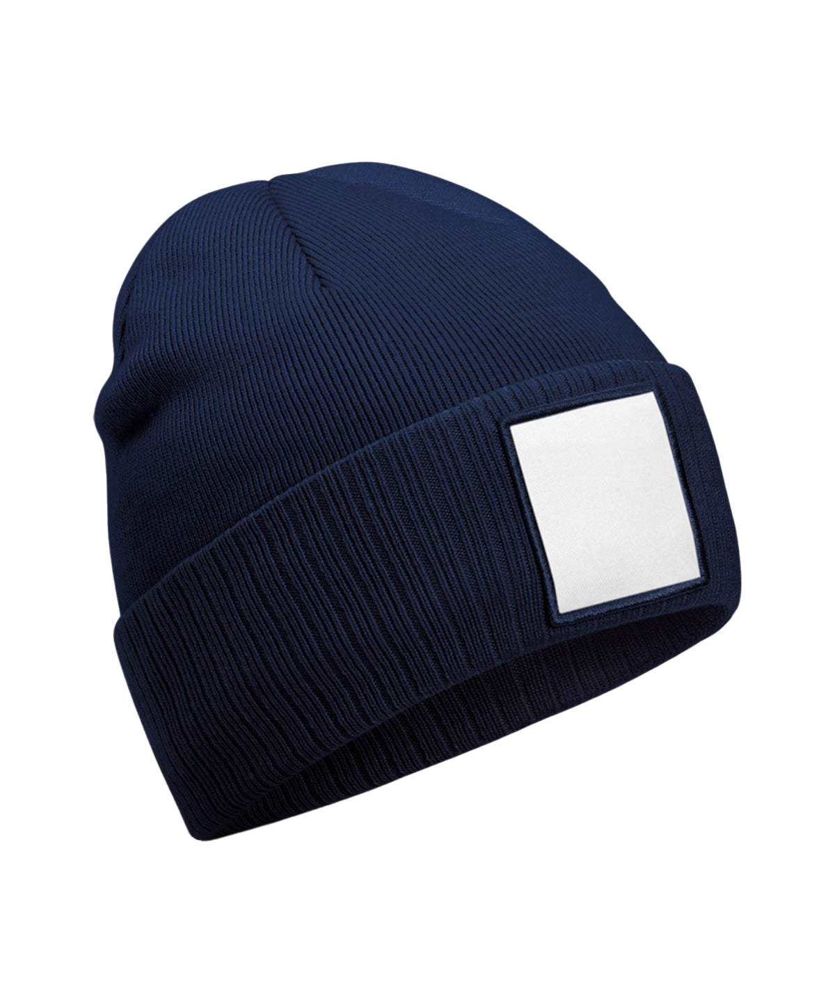 Tryck din logga på Mössor från Beechfield - Anpassa Beanie med applikations-patch i färgen Marinblå One Size för företag, föreningar och privatpersoner