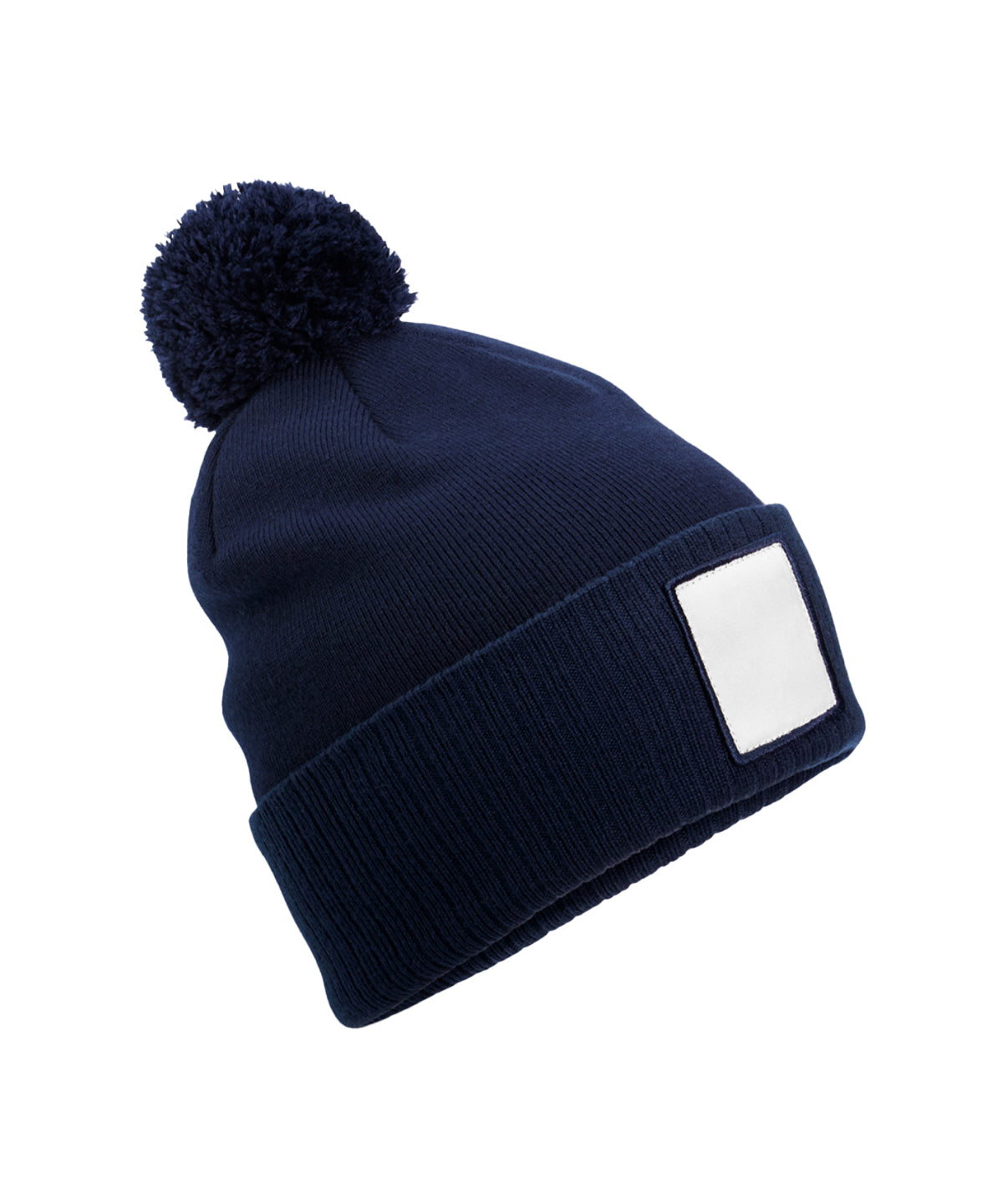 Tryck din logga på Mössor från Beechfield - Anpassa Applikations patch pom beanie i färgen Marinblå One Size för företag, föreningar och privatpersoner