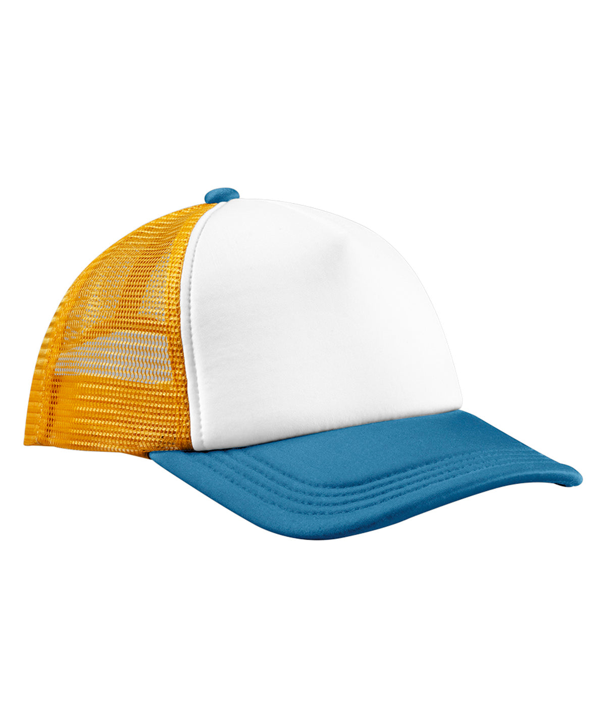 Tryck din logga på Kepsar från Beechfield - Anpassa Retro 5-panel trucker i färgen Ljusgul One Size för företag, föreningar och privatpersoner