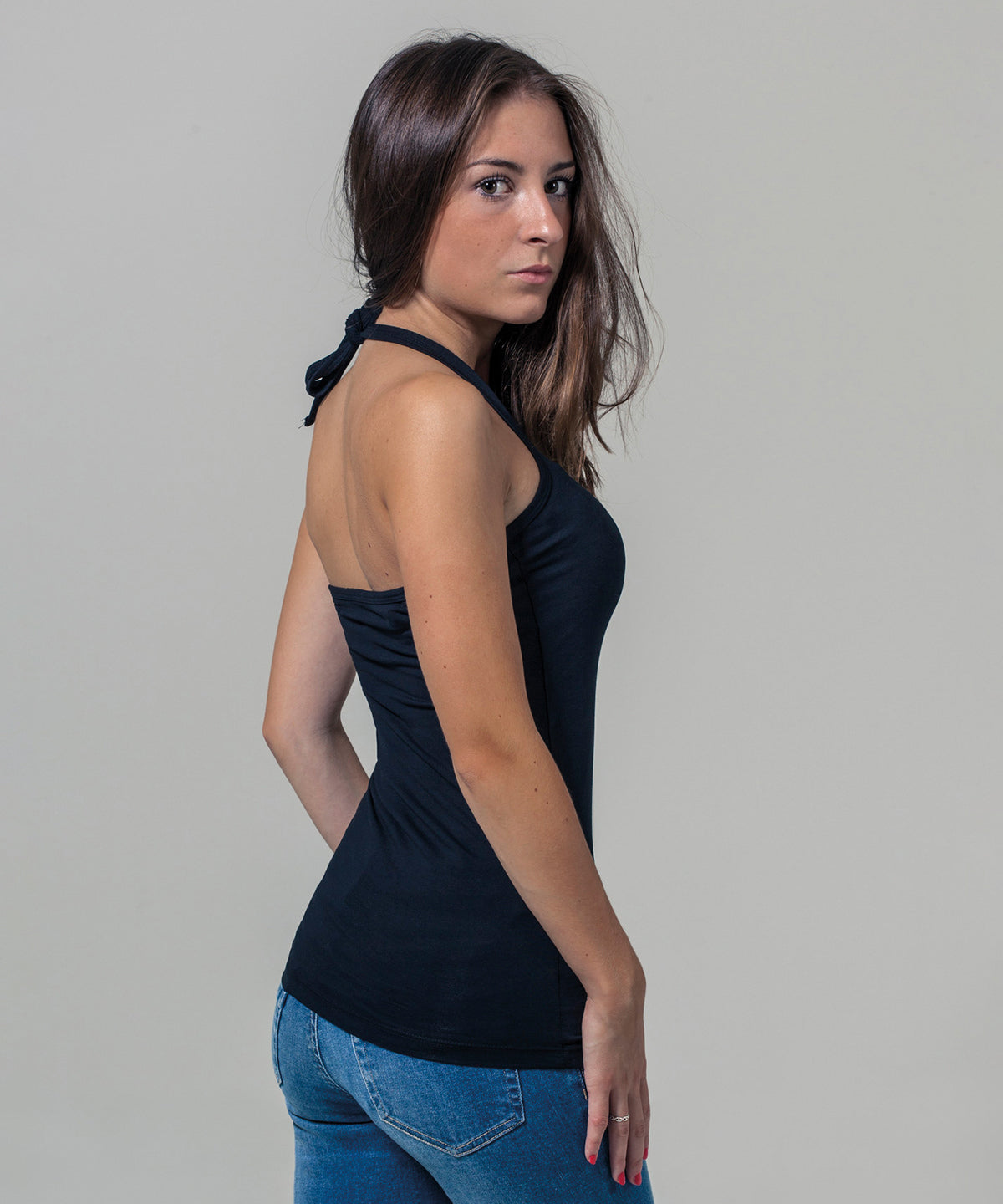 Tryck din logga på T-shirts från Build Your Brand - Anpassa Halter Neck Shirt - Dam i färgen för företag, föreningar och privatpersoner