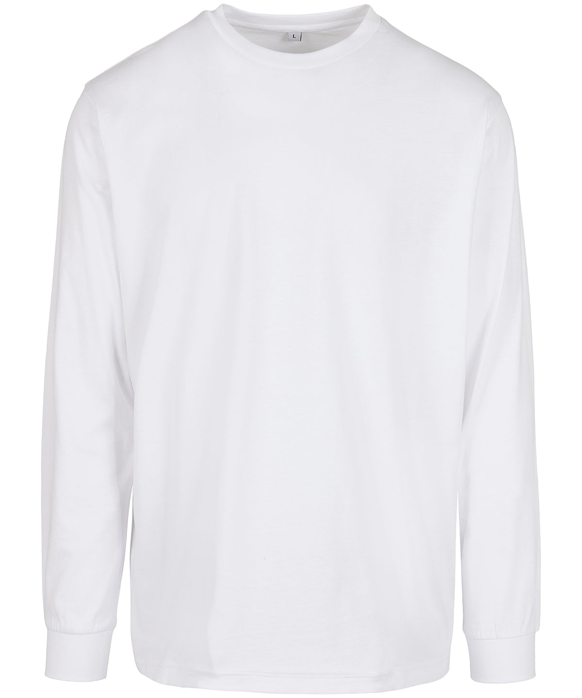 Tryck din logga på Sweatshirts från Build Your Brand - Anpassa Build Your Brand - Ekologisk Långärmad med Ribbade Manschetter i färgen Vit för företag, föreningar och privatpersoner