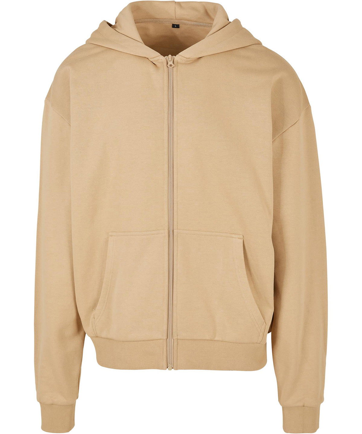 Tryck din logga på Hoodies från Build Your Brand - Anpassa Build Your Brand - Ultralång Hoodie med Dragkedja i färgen Beige för företag, föreningar och privatpersoner