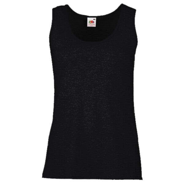 Tryck din logga på från Impala Print Shop - Anpassa FRUIT OF THE LOOM Women's valueweight vest 61-376-0 i färgen Jet Black för företag, föreningar och privatpersoner