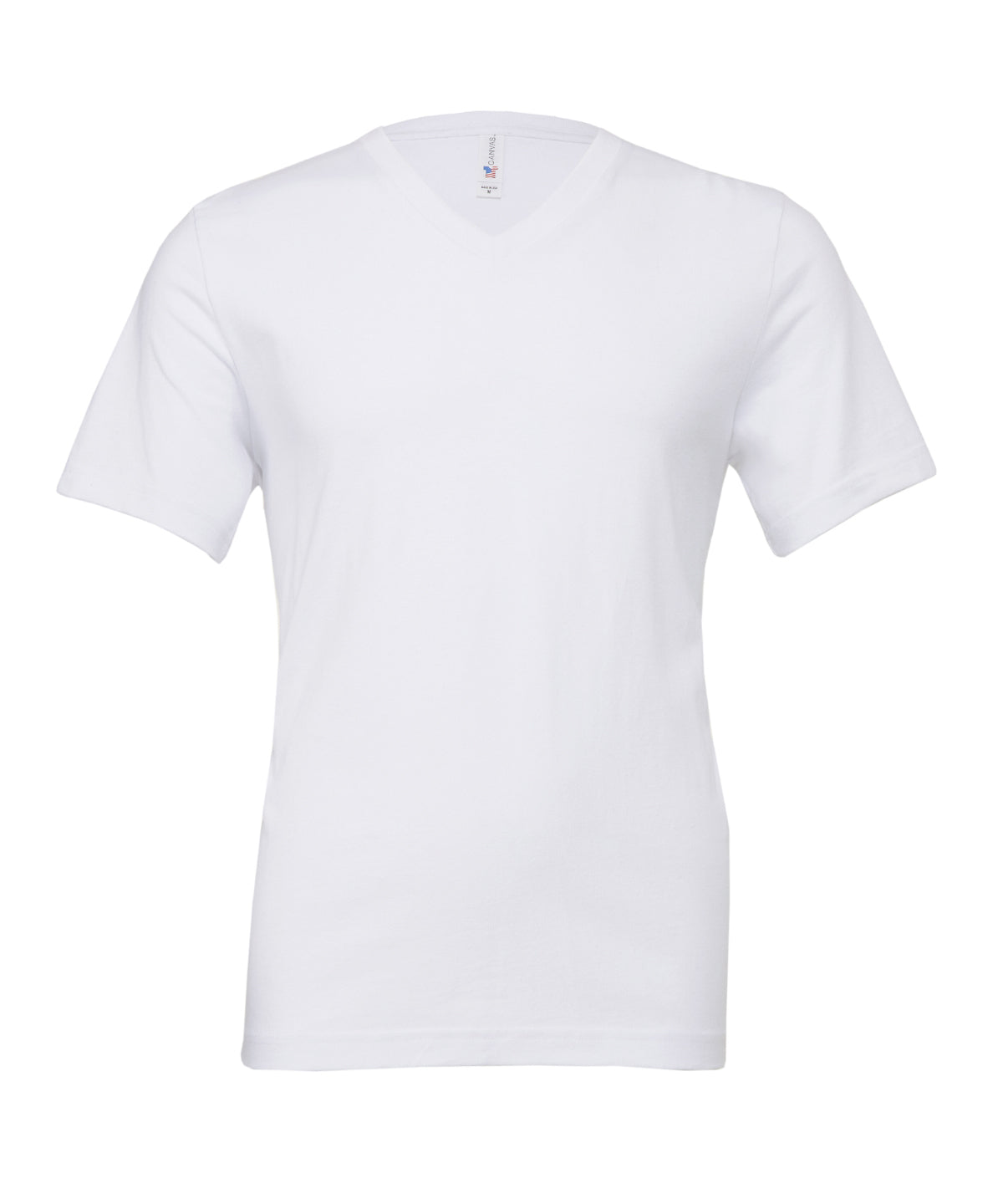 Tryck din logga på T-shirts från Bella Canvas - Anpassa Unisex V-Neck Jersey T-Shirt i färgen Vit för företag, föreningar och privatpersoner