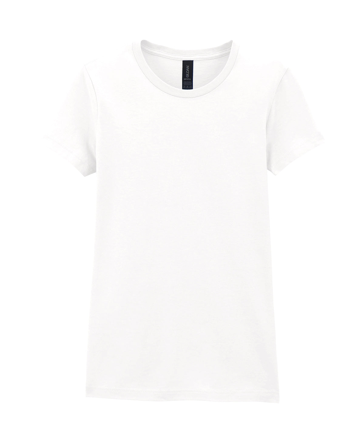 Tryck din logga på T-shirts från Gildan - Anpassa Softstyle Ringspun T-Shirt - Dam i färgen Vit för företag, föreningar och privatpersoner