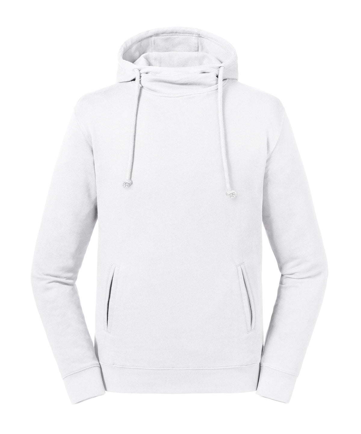 Tryck din logga på Hoodies från Russell Europe - Anpassa Russell Europe - Ren Ekologisk Hoodie med Hög Krage och Huva i färgen Vit för företag, föreningar och privatpersoner