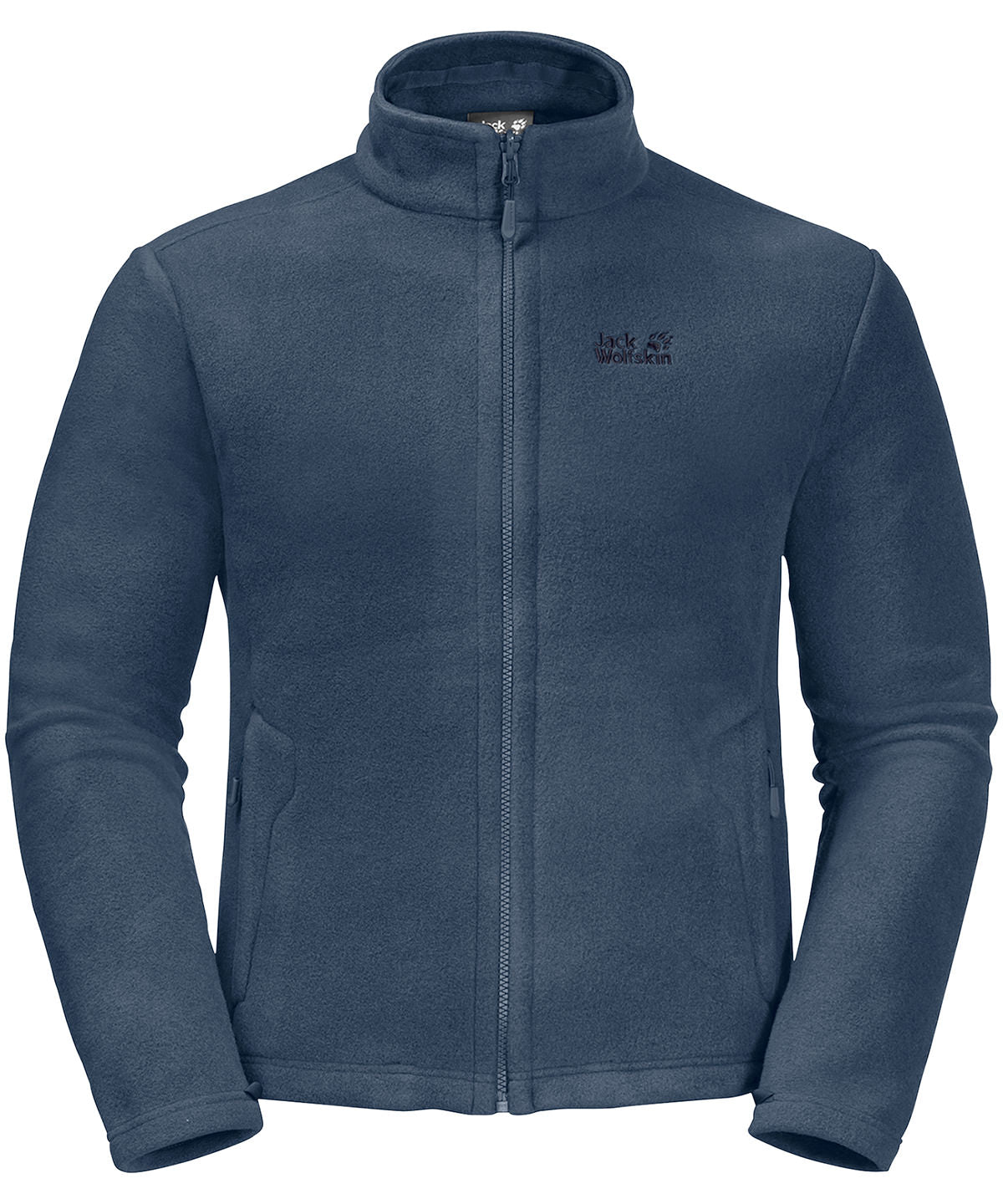 Tryck din logga på Fleece från Jack Wolfskin - Anpassa Mellanviktsfleece med hel dragkedja i färgen Mörkblå för företag, föreningar och privatpersoner