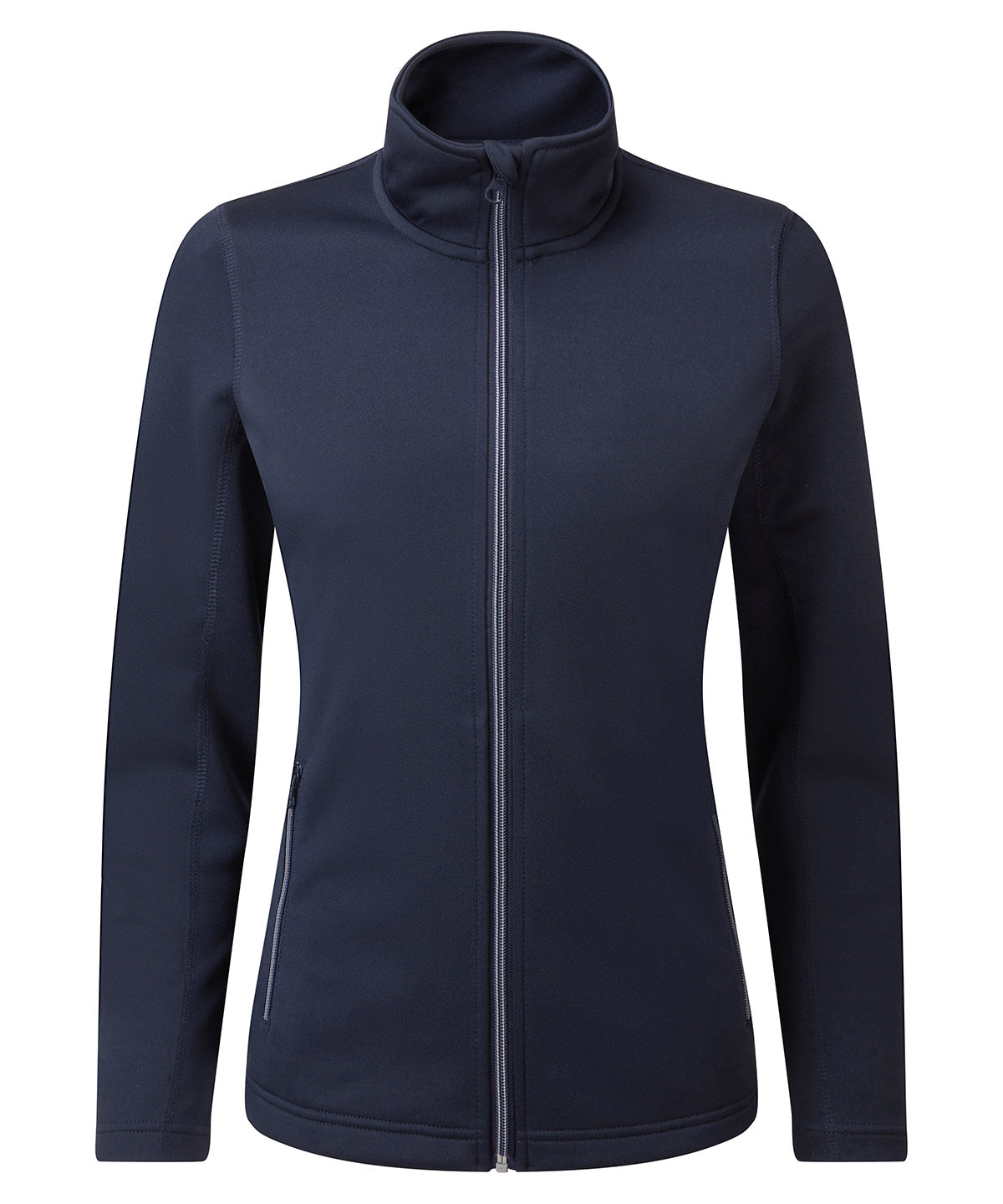 Tryck din logga på Sweatshirts från Premier - Anpassa Premier - Sweatshirt med Genomgående Dragkedja för Damer, Spun Dyed Sustainable i färgen Marinblå för företag, föreningar och privatpersoner