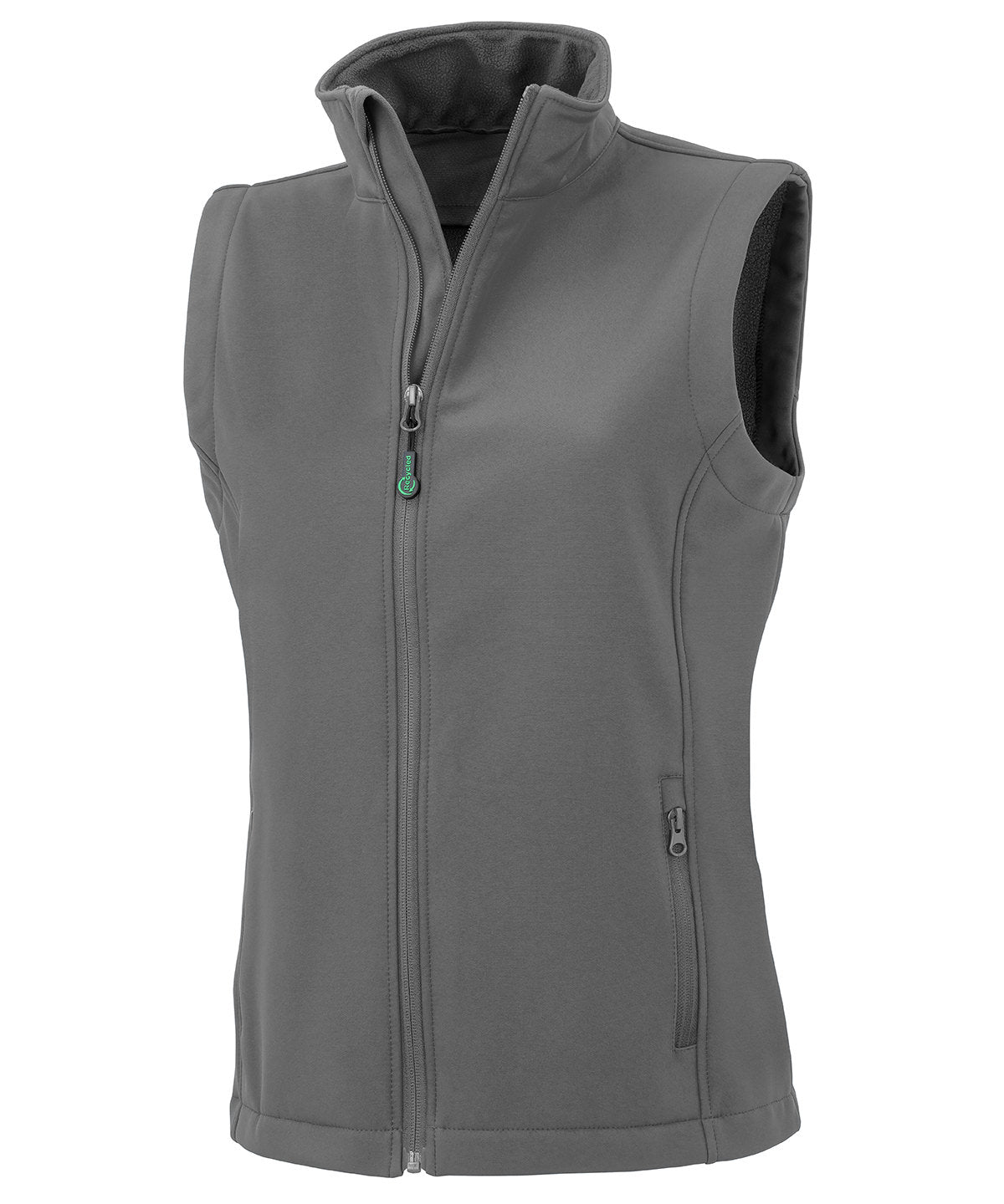 Tryck din logga på Termovästar från Result Genuine Recycled - Anpassa Återvunnen 2-lagers tryckbar softshell bodywarmer för damer i färgen Mellangrå för företag, föreningar och privatpersoner