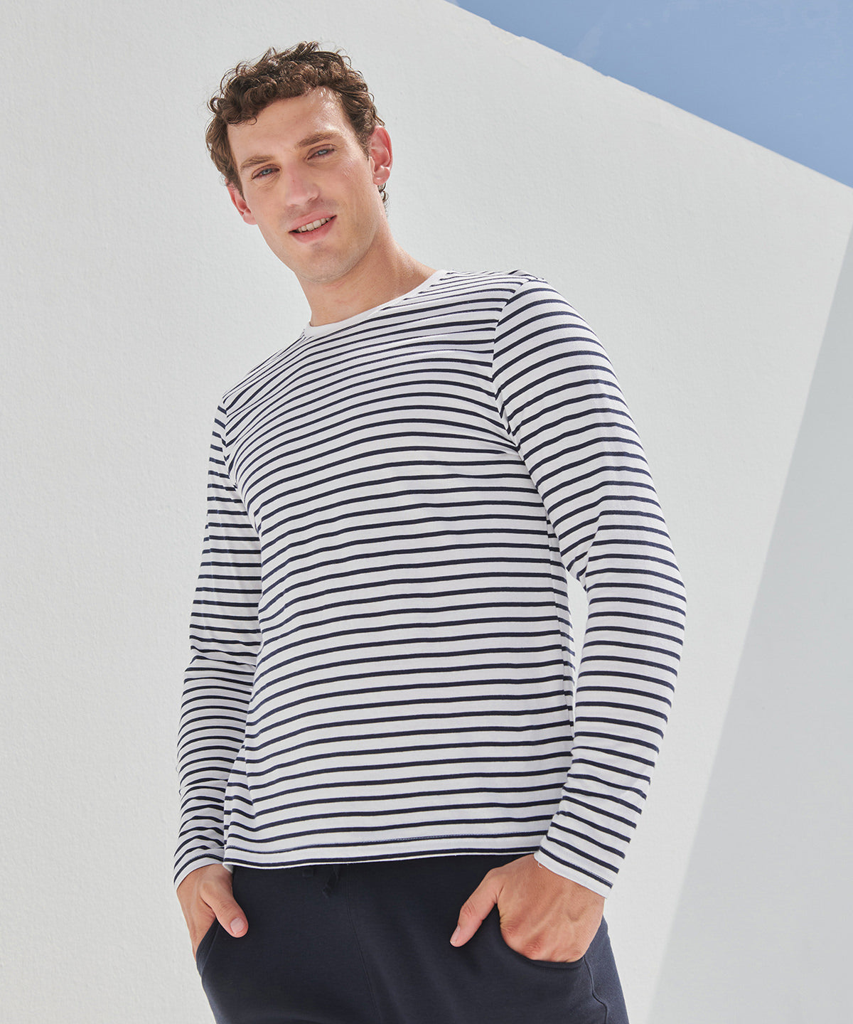 Tryck din logga på T-shirts från SF - Anpassa Unisex långärmad randig T-shirt i färgen för företag, föreningar och privatpersoner