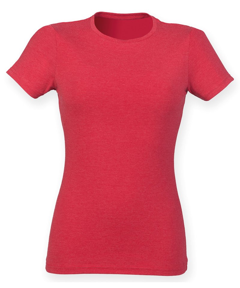Tryck din logga på T-shirts från SF - Anpassa Triblend T-shirt – Dam i färgen Mellan röd för företag, föreningar och privatpersoner