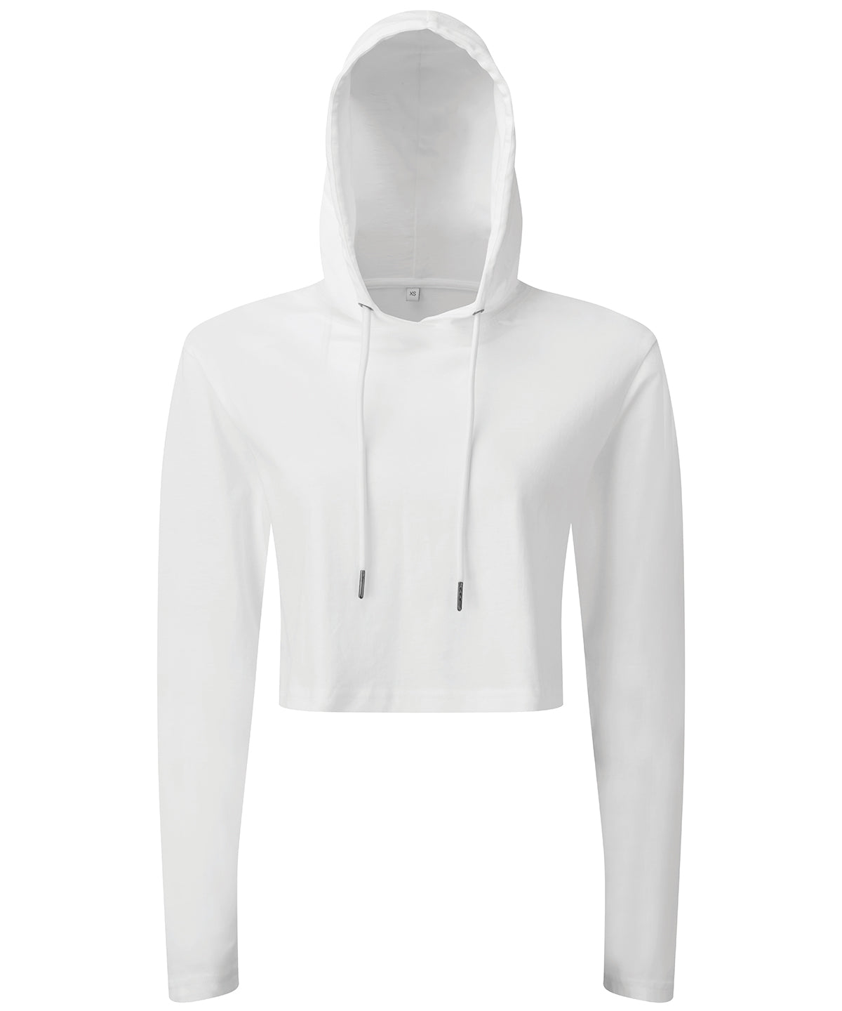 Tryck din logga på T-shirts från TriDri - Anpassa Dam TriDri cropped hooded långärmad t-shirt med huva i färgen Vit XS för företag, föreningar och privatpersoner