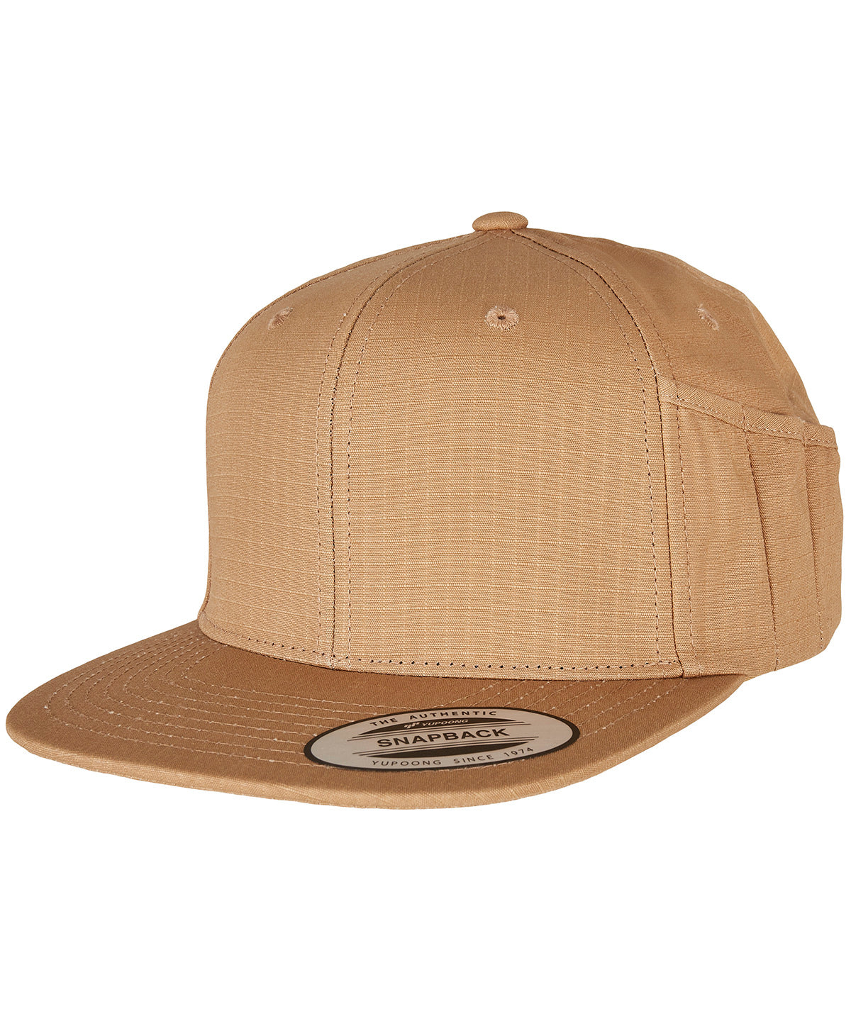 Tryck din logga på Kepsar från Flexfit by Yupoong - Anpassa Snapback-keps med pennhållare i färgen Ljusbrun One Size för företag, föreningar och privatpersoner