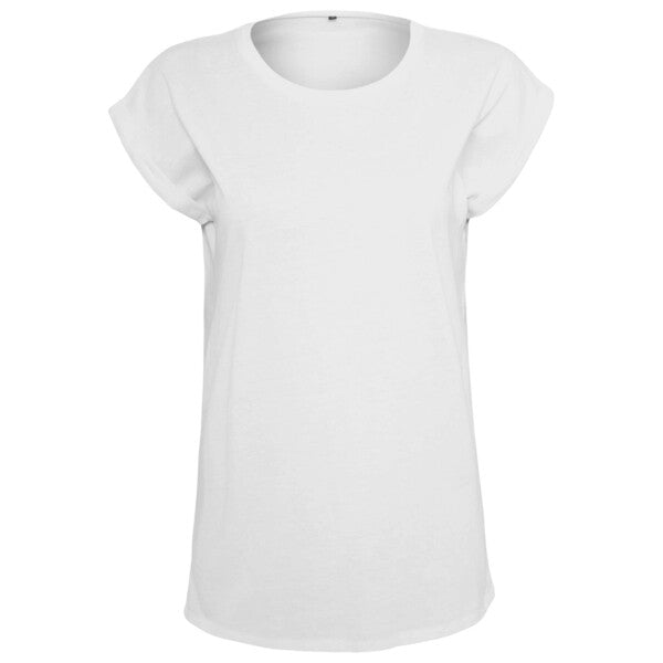 Tryck din logga på från Impala Print Shop - Anpassa BUILD YOUR BRAND Women's organic extended shoulder tee BY138 i färgen Vitt för företag, föreningar och privatpersoner
