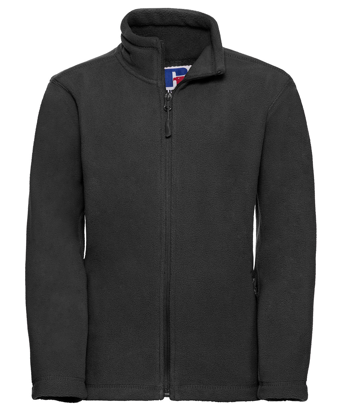 Tryck din logga på Fleece från Russell Europe - Anpassa Outdoorfleece med full dragkedja för barn i färgen Svart för företag, föreningar och privatpersoner