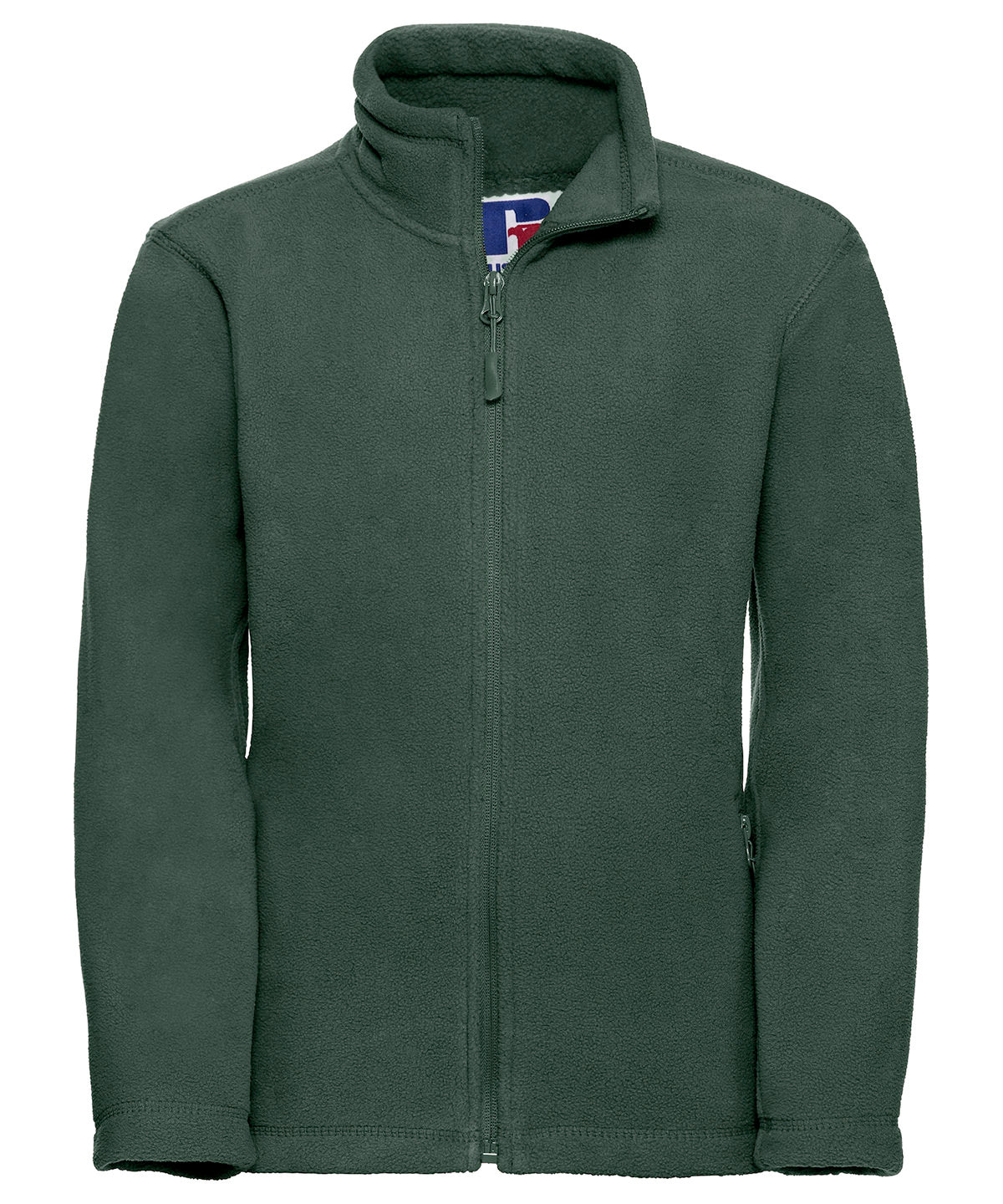 Tryck din logga på Fleece från Russell Europe - Anpassa Outdoorfleece med full dragkedja för barn i färgen Djup grön för företag, föreningar och privatpersoner