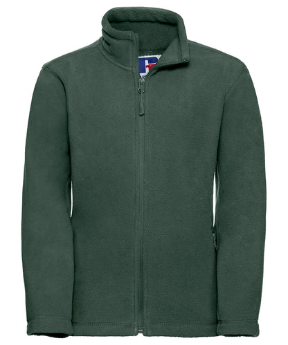 Tryck din logga på Fleece från Russell Europe - Anpassa Outdoorfleece med full dragkedja för barn i färgen Djup grön för företag, föreningar och privatpersoner