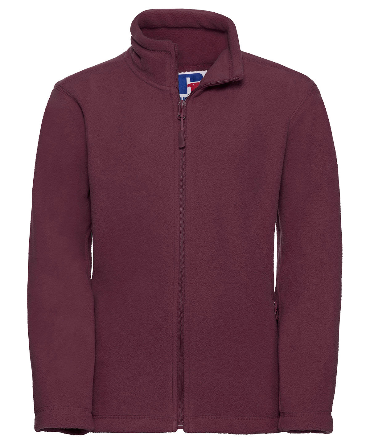 Tryck din logga på Fleece från Russell Europe - Anpassa Outdoorfleece med full dragkedja för barn i färgen Burgundy för företag, föreningar och privatpersoner
