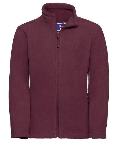 Tryck din logga på Fleece från Russell Europe - Anpassa Outdoorfleece med full dragkedja för barn i färgen Burgundy för företag, föreningar och privatpersoner