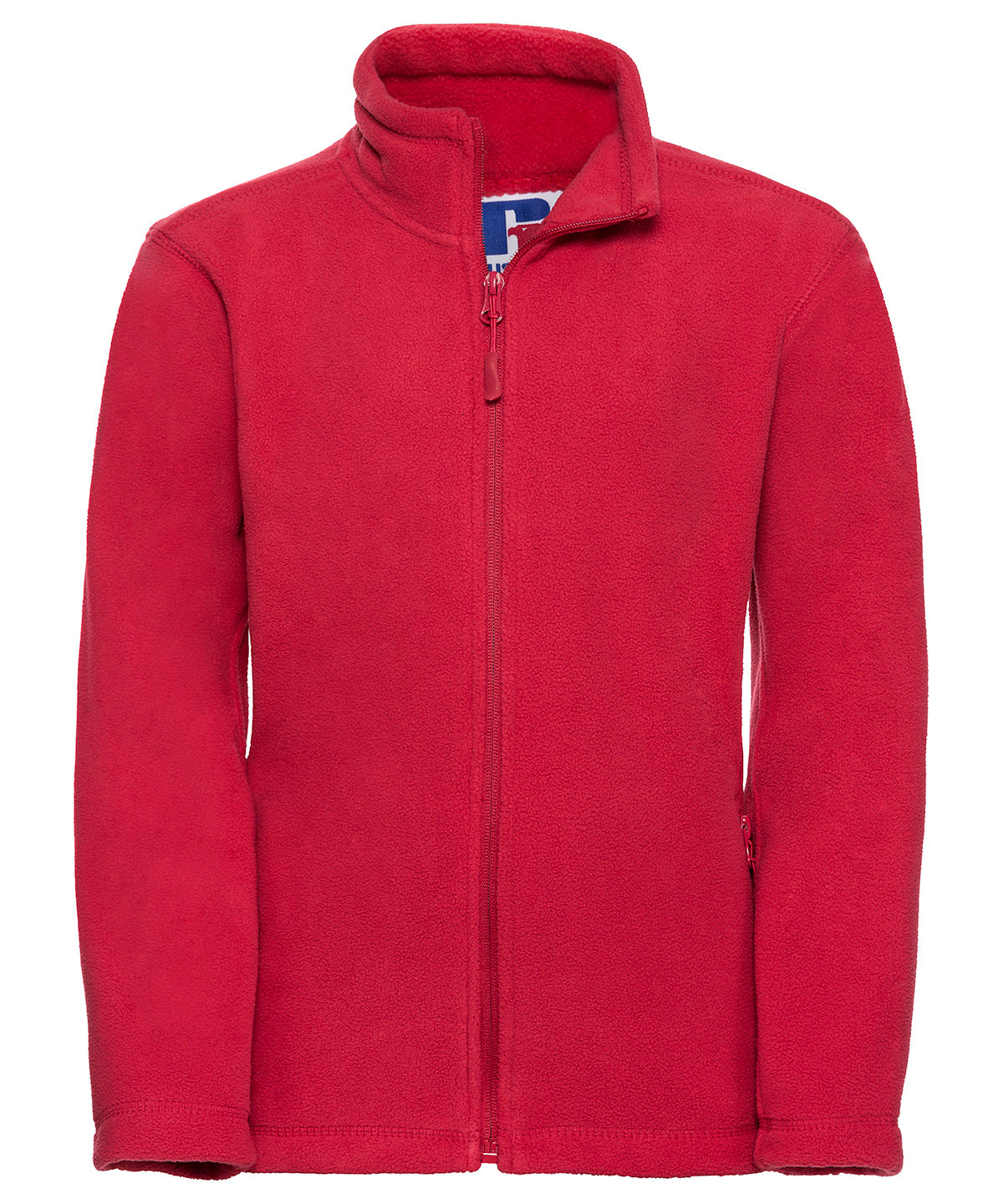 Tryck din logga på Fleece från Russell Europe - Anpassa Outdoorfleece med full dragkedja för barn i färgen Mellan röd för företag, föreningar och privatpersoner
