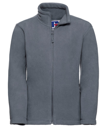 Tryck din logga på Fleece från Russell Europe - Anpassa Outdoorfleece med full dragkedja för barn i färgen Mörkgrå för företag, föreningar och privatpersoner