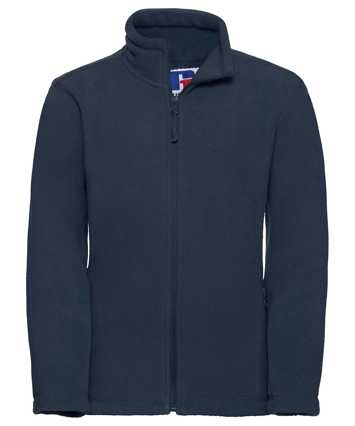 Tryck din logga på Fleece från Russell Europe - Anpassa Outdoorfleece med full dragkedja för barn i färgen Marinblå för företag, föreningar och privatpersoner
