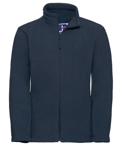 Tryck din logga på Fleece från Russell Europe - Anpassa Outdoorfleece med full dragkedja för barn i färgen Marinblå för företag, föreningar och privatpersoner
