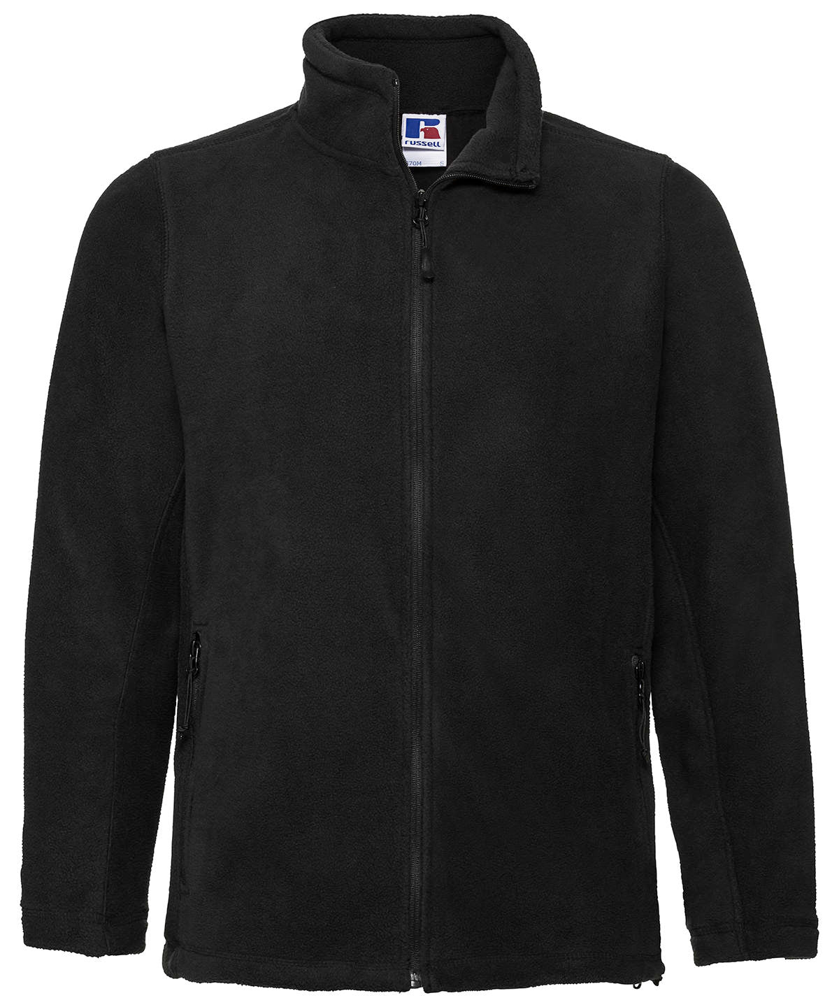 Tryck din logga på Fleece från Russell Europe - Anpassa Fleece för utomhusbruk med hel dragkedja i färgen Svart för företag, föreningar och privatpersoner