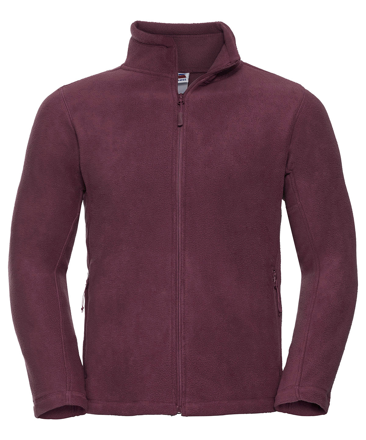 Tryck din logga på Fleece från Russell Europe - Anpassa Fleece för utomhusbruk med hel dragkedja i färgen Burgundy för företag, föreningar och privatpersoner