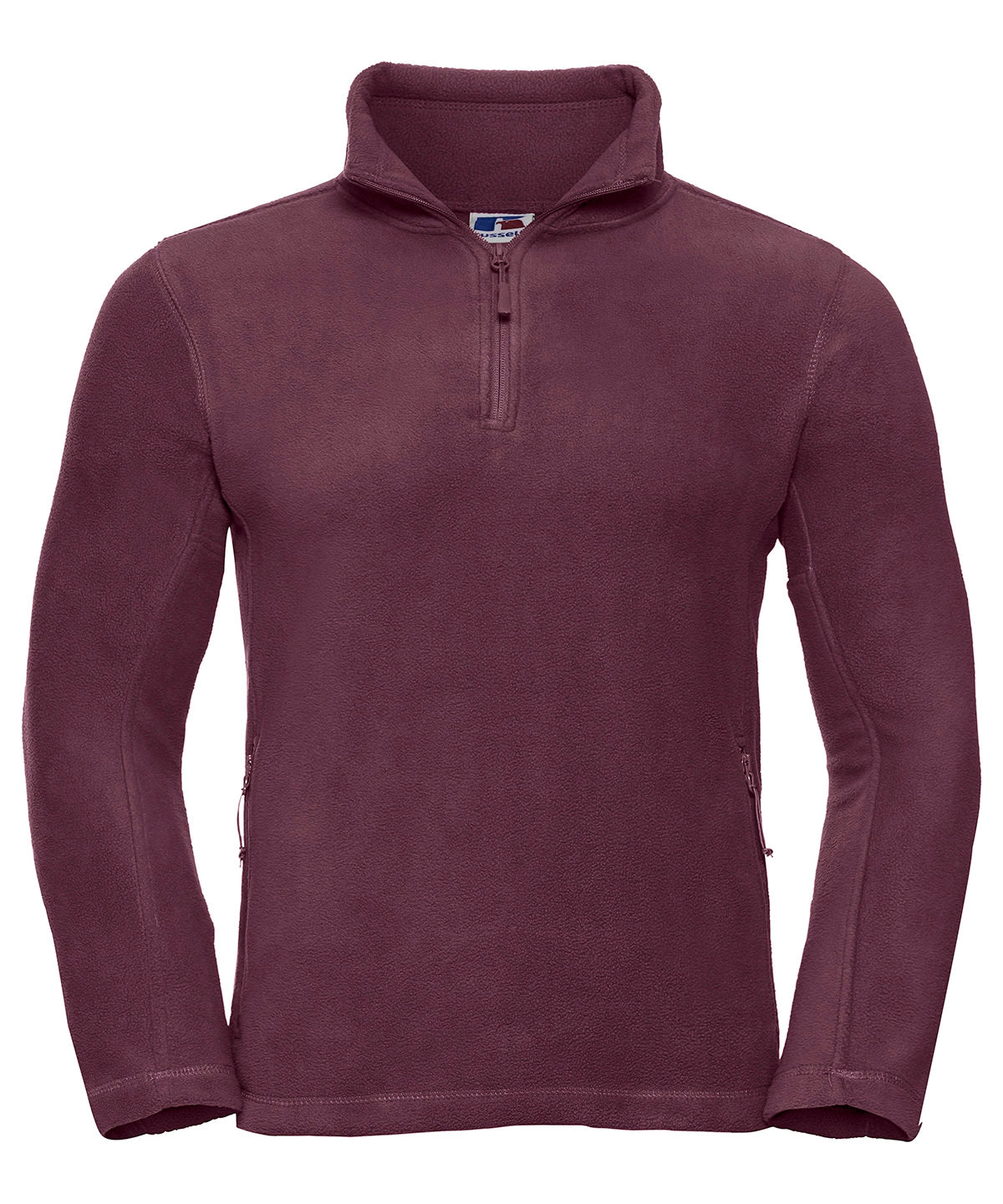 Tryck din logga på Fleece från Russell Europe - Anpassa Zip fleece för utomhusbruk i färgen Burgundy för företag, föreningar och privatpersoner