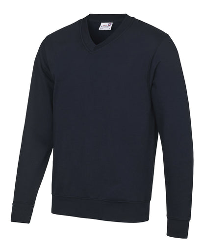 Tryck din logga på Sweatshirts från AWDis Academy - Anpassa Awdis Academy - Senior Akademi V-Ringad Tröja i färgen Marinblå för företag, föreningar och privatpersoner